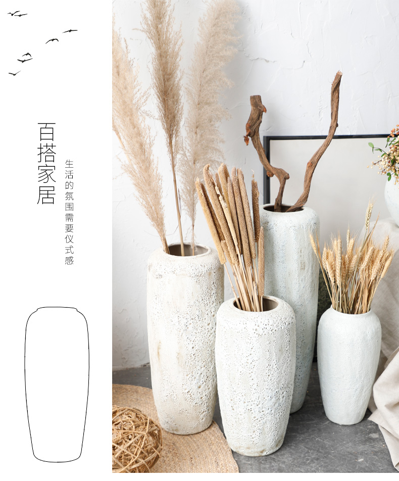 Dried flowers flower arrangement sitting room adornment I and contracted white creative home vase Nordic furnishing articles coarse pottery restoring ancient ways