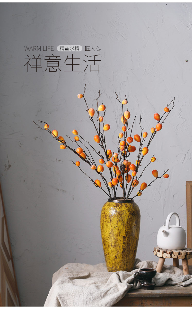 Royal three clay ceramic vase mesa amber yellow desktop furnishing articles sitting room of rural wind decorative dried flowers, flower implement arranging flowers