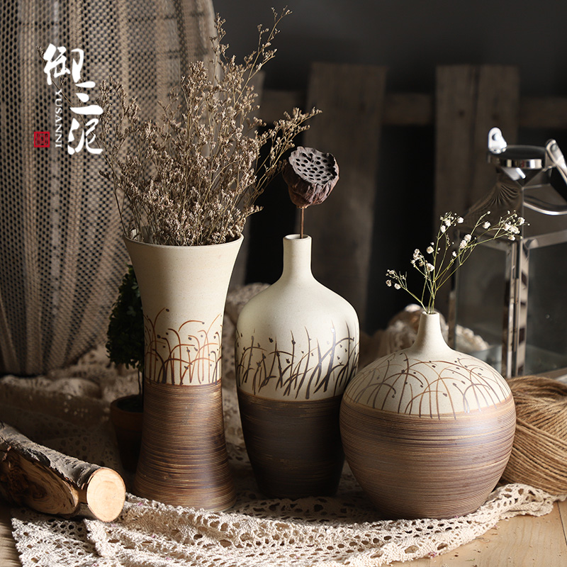 Retro ceramic drying floral floral tabletop flower floral decoration swing decorated living-room minimalist Chinese table home small vase