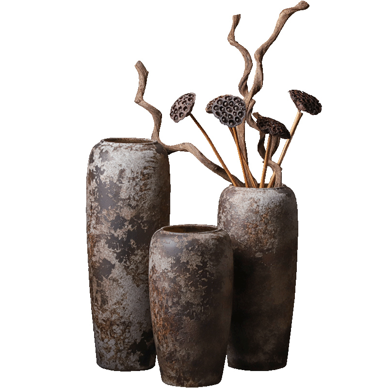 Ground vase large rural Chinese style restoring ancient ways is inserted dried flowers coarse pottery sitting room hotel villa clay ceramic furnishing articles