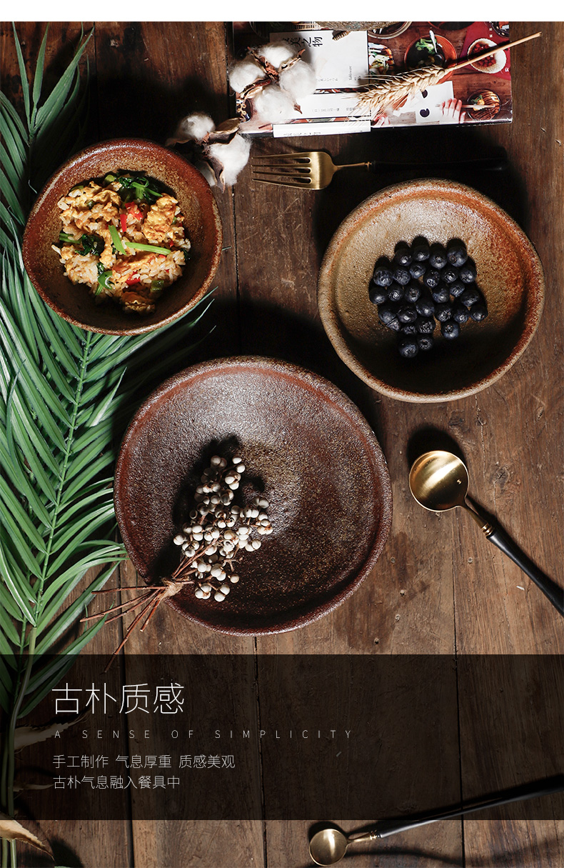 Arrange fruit bowl checking ceramic PiaoFeng and wind restoring ancient ways Chinese Japanese tableware light excessive coarse pottery brown antique bowl