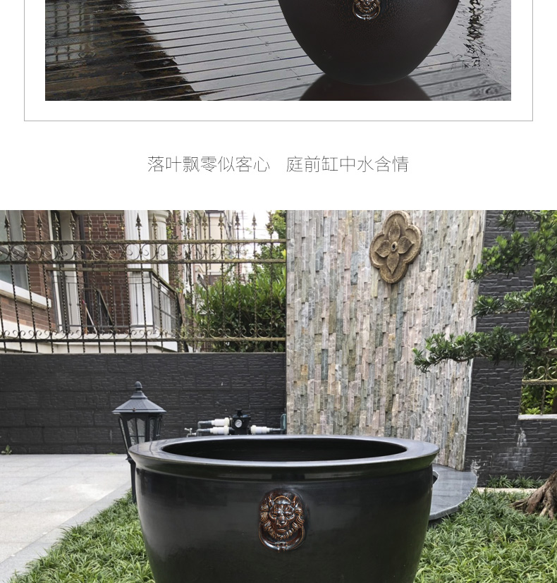 Large size extra Large sitting room goldfish bowl jingdezhen ceramic earthenware VAT black pottery tortoise water lily cylinder