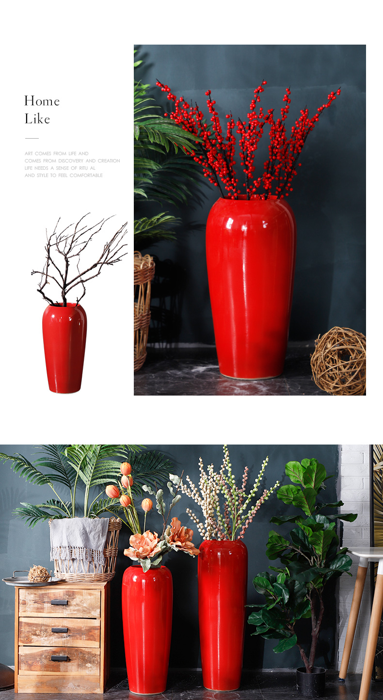 Red Chinese jingdezhen ceramics creative household plug-in artificial flowers dried flower adornment of I sitting room place ground vase