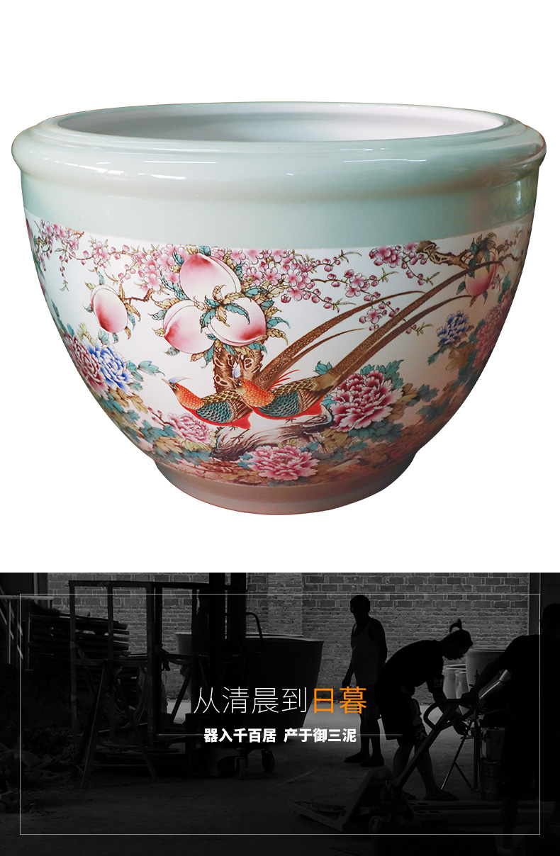 Chinese heavy jingdezhen ceramic cylinder large aquarium lotus sitting room design of ceramic cylinder cornucopia water lily powder enamel