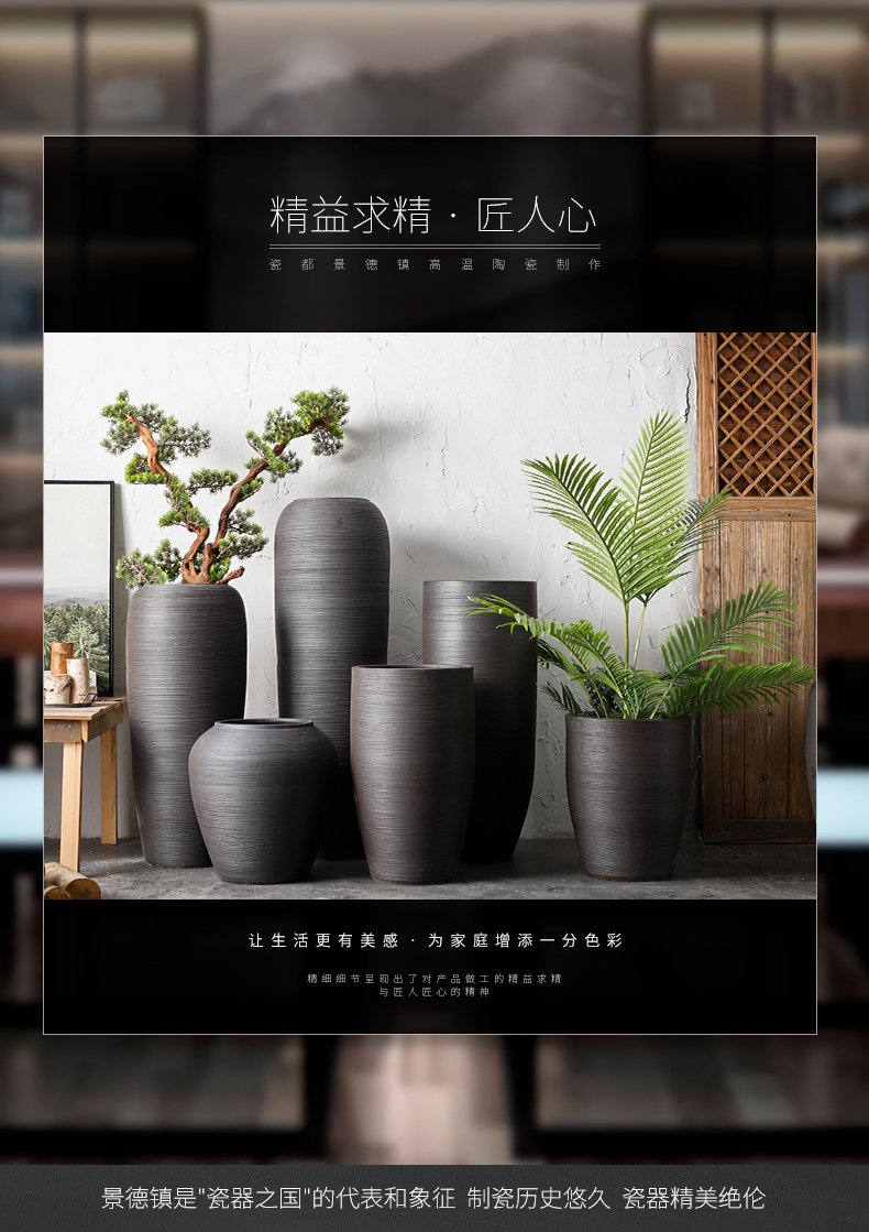 Nordic I and contracted, dried flowers sitting room ground ceramic vase flowerpot zen black pottery decorative furnishing articles arranging flowers