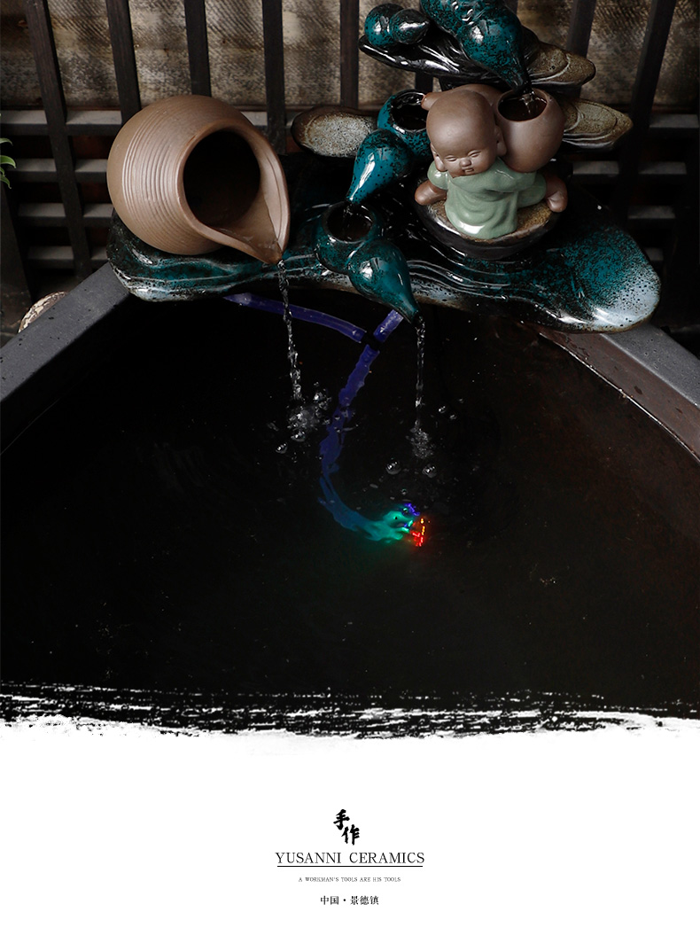 Ceramic pump with water tank water altar zen the boy running water pipe connecting the gourd shape monk