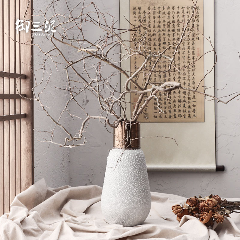 Light the key-2 luxury of I and contracted ceramic vases, dried flower adornment furnishing articles coarse some ceramic pot flower arranging flowers restore ancient ways, white mercifully black copper