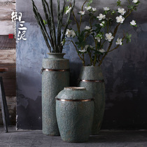 Retro floor vase antique bronze ceramic flower to do old green glaze Chinese style ornaments drama props vase