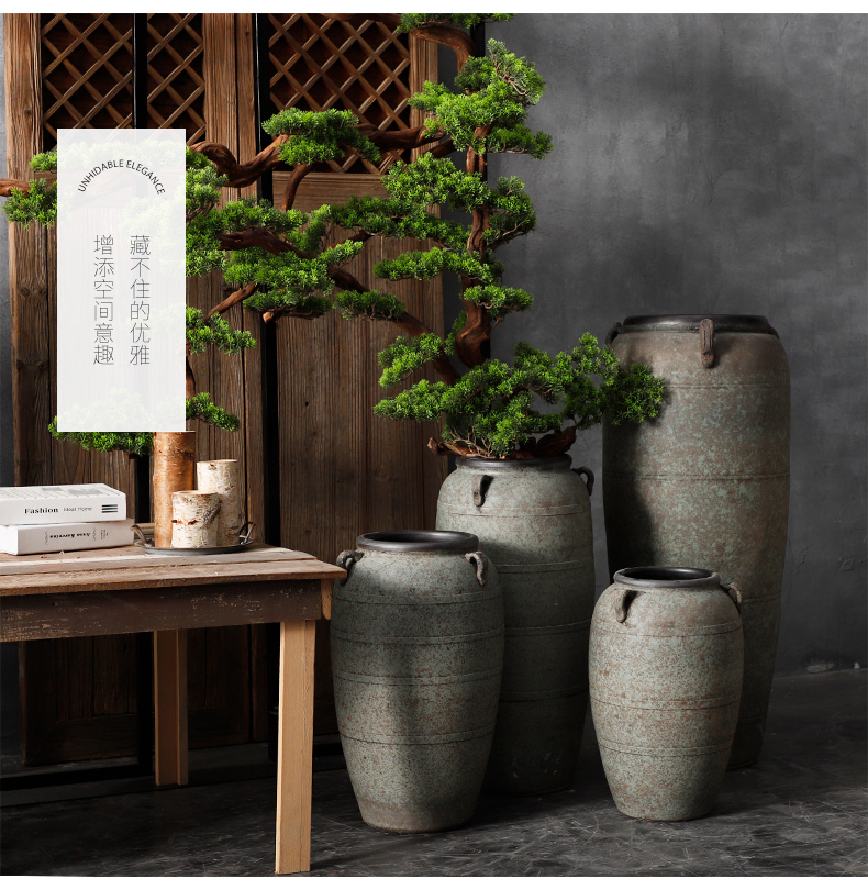 Modern pottery large - diameter zen flowerpot coarse pottery restoring ancient ways the ground dried flower adornment furnishing articles of Chinese style living room vase