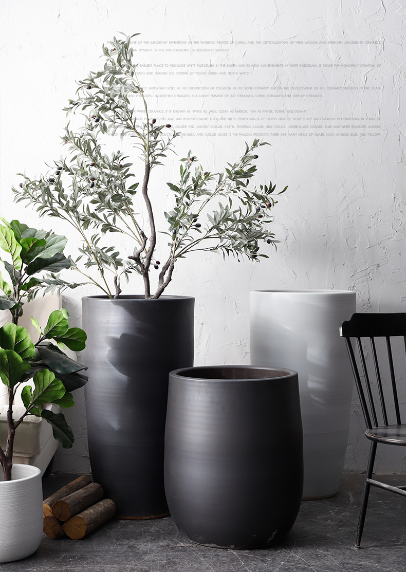 Nordic flowerpot vase I and contracted white black ceramic green plant hydroponic large - diameter cylinder indoor plant decoration