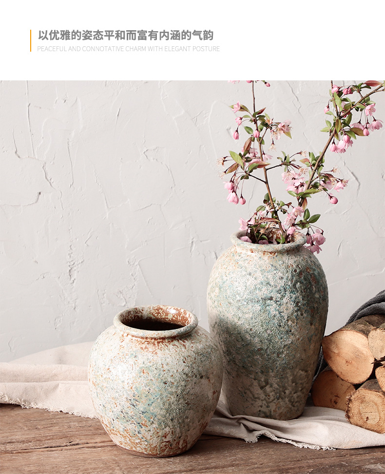 Manual coarse TaoHua apparatus more flesh POTS of jingdezhen ceramic dry flower adornment is placed the vase Japanese zen music teahouse