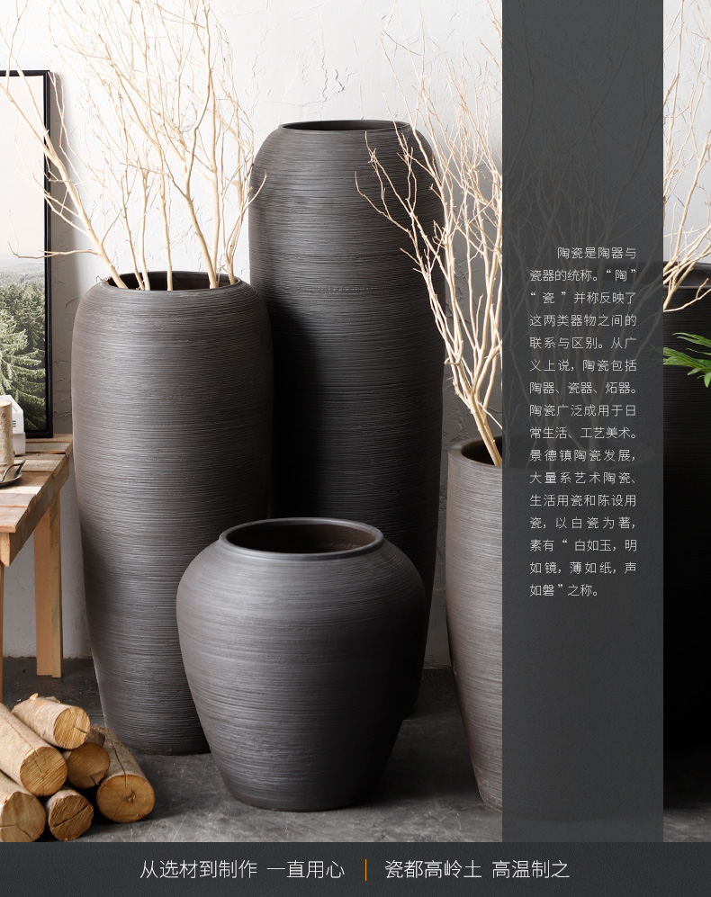 I and contracted large vase Nordic furnishing articles between sitting room flower arranging hotel villa example, black pottery decoration