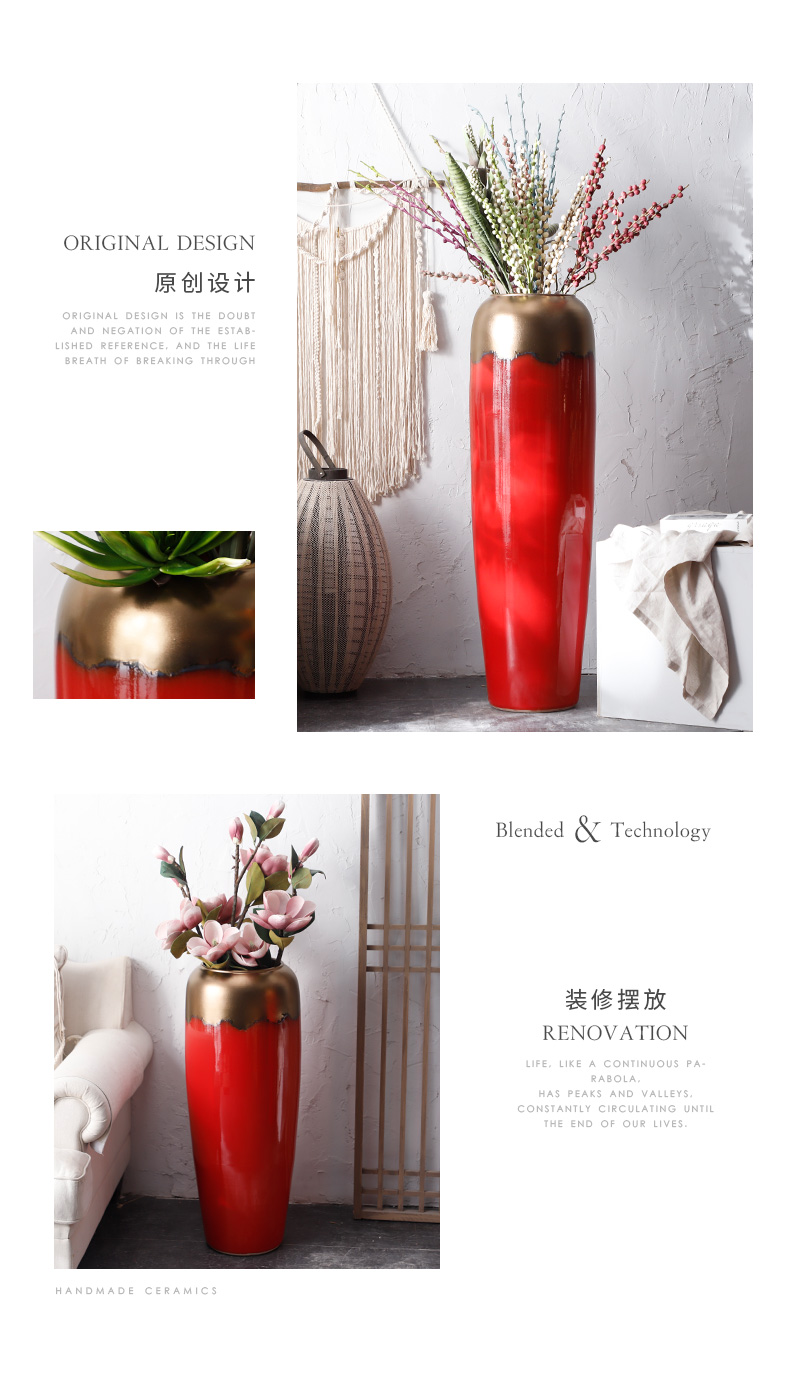 Ceramic vase simulation flower adornment big red wedding festival furnishing articles flower arrangement sitting room ground large porcelain decoration