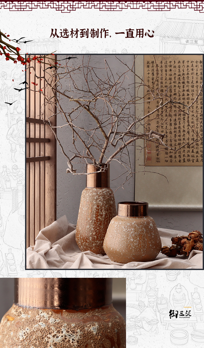 Dried flower adornment furnishing articles coarse light some ceramic pot flower arranging restoring ancient ways is the key-2 luxury of I and contracted ceramic vases, thick mud brown black copper