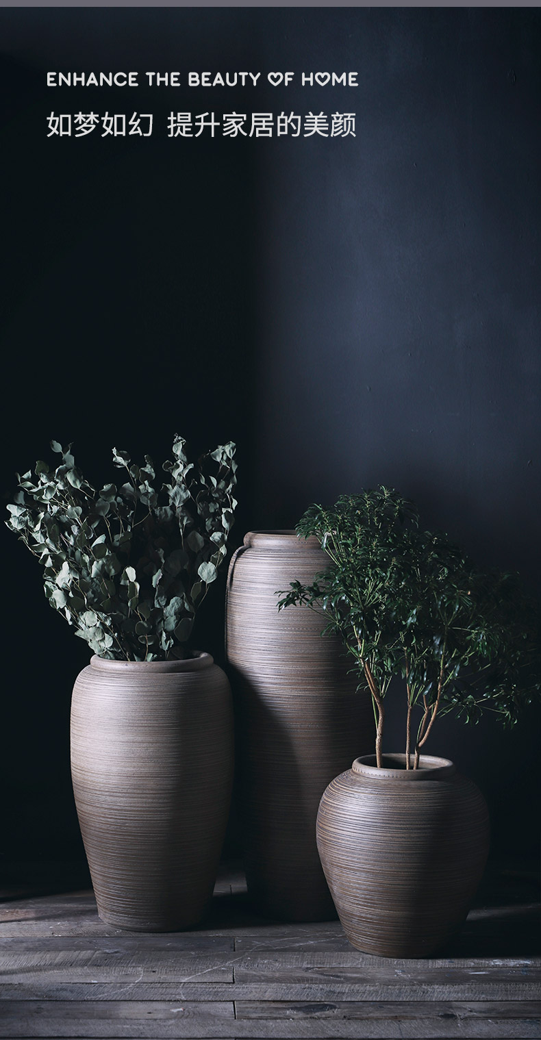 Sitting room coarse pottery urn landing large Chinese bottle arranging flowers restore ancient ways the balcony flowerpot three mud jingdezhen ceramic vase