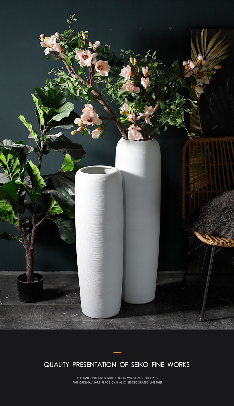 Nordic dried flower vases, flower arrangement sitting room ground furnishing articles minimalist modern contracted white ceramic window thread line