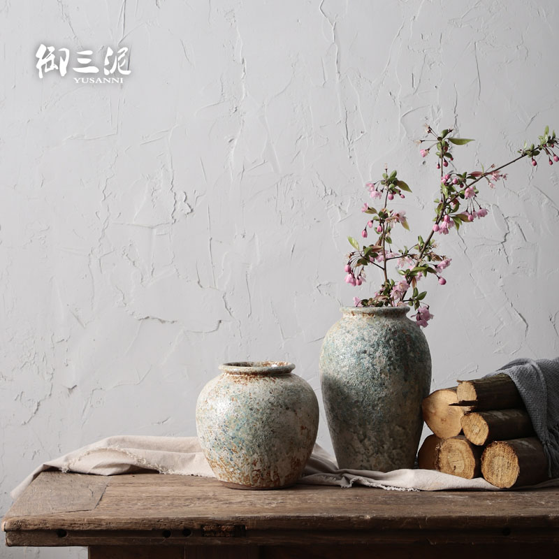 Manual coarse TaoHua apparatus more flesh POTS of jingdezhen ceramic dry flower adornment is placed the vase Japanese zen music teahouse