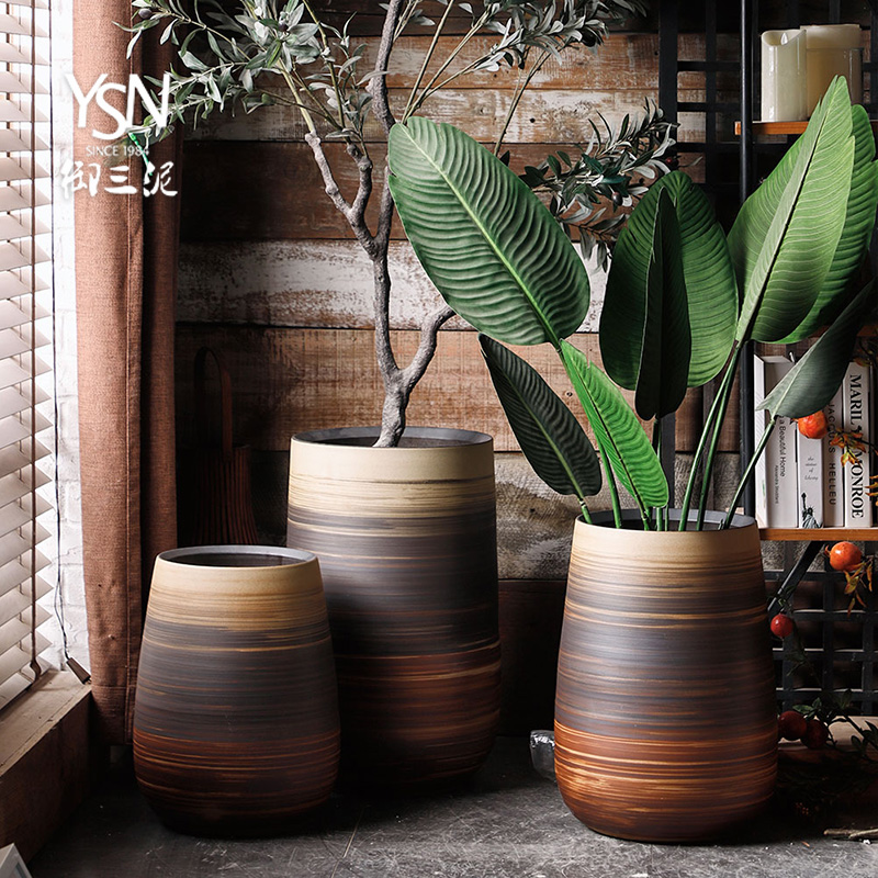 Royal three clay ceramic flower pot planting large caliber basin home decoration to the hotel courtyard garden decoration sitting room furnishing articles