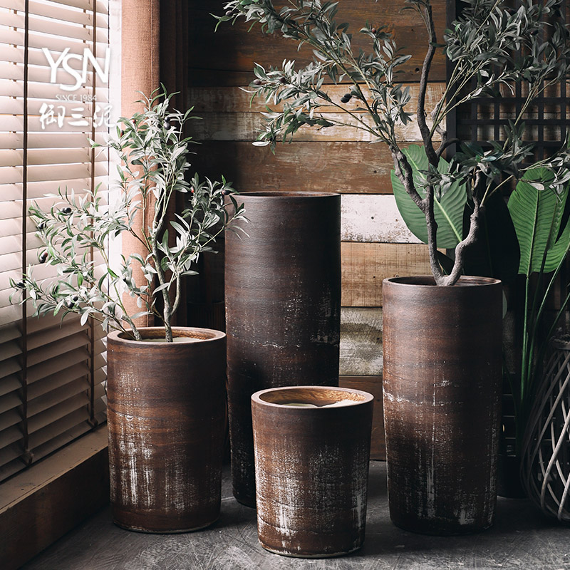 Royal three mud coarse pottery flowerpot restoring ancient ways of large diameter vase Nordic contracted and I pottery, green plant adornment furnishing articles