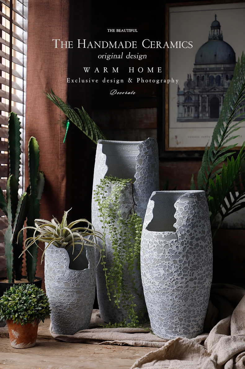 Incision flowerpot gap coarse pottery day cyan retro money plant to heavy ceramic POTS mage old running the potted cultivation
