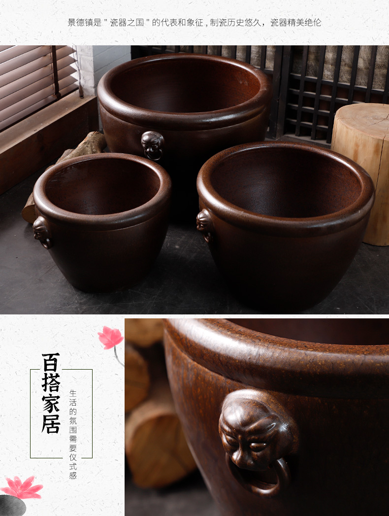 Jingdezhen ceramic Chinese mythology is big fish tank lotus floor furnishing articles courtyard garden tank big flower pot