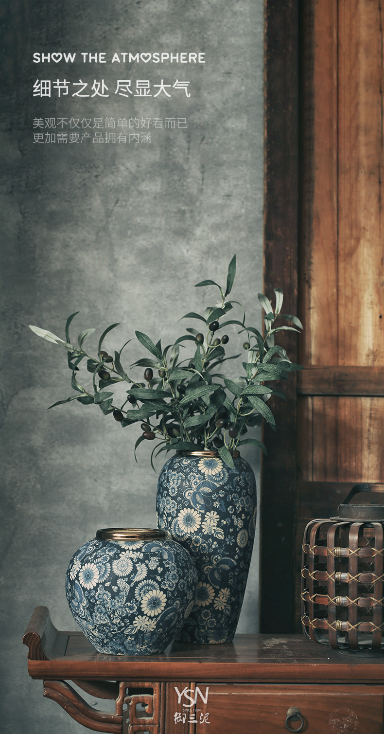 Mouths dried flowers mesa of blue and white vase continental Chinese style flower implement jingdezhen ceramic flower arranging flowers restore ancient ways furnishing articles