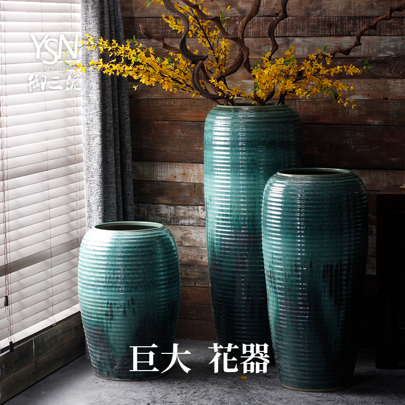Ceramic oversized floor vase combination dry flower simulation flower decoration living room store villa courtyard decoration large flower pot