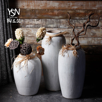 Retro modern simple floor vase handmade thick Pottery Jar Jar dried flower Flower living room earthen pottery imitation big flower pot