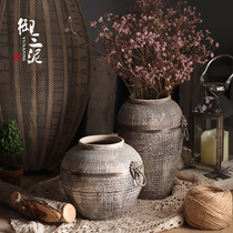 Retro ceramic dried flower simulation flower pot pottery pot living room household Vase ornaments Chinese Nordic simple vase