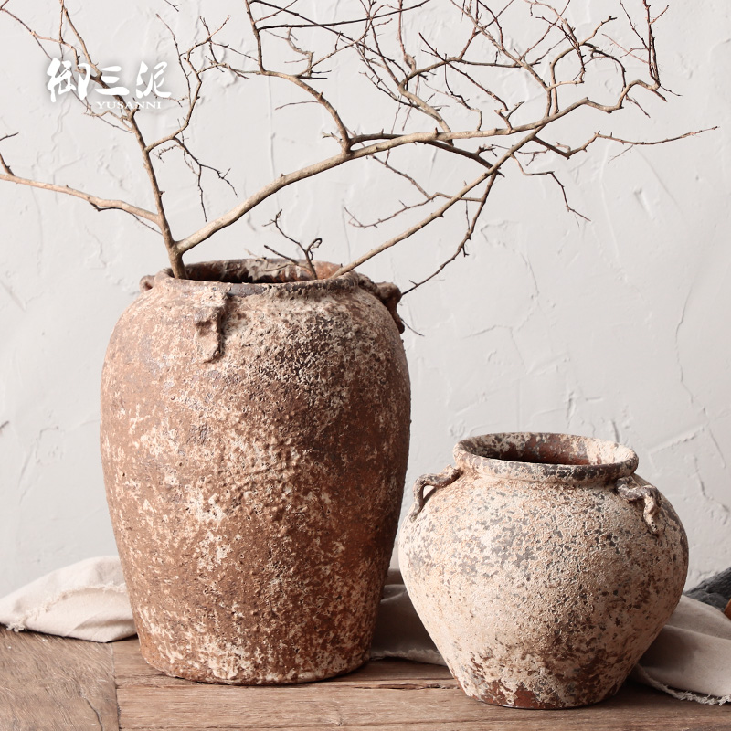 Manual coarse clay pottery TaoHua device, fleshy dry flower vase home stay facility the retro teahouse zen flowerpot orphan works