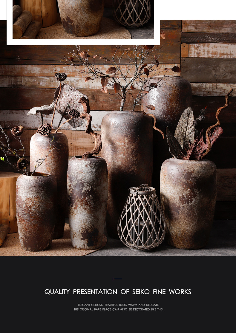 Retro ceramic vases, flower arrangement sitting room place large POTS landing coarse pottery dried flowers to decorate the modern earthenware flowerpot