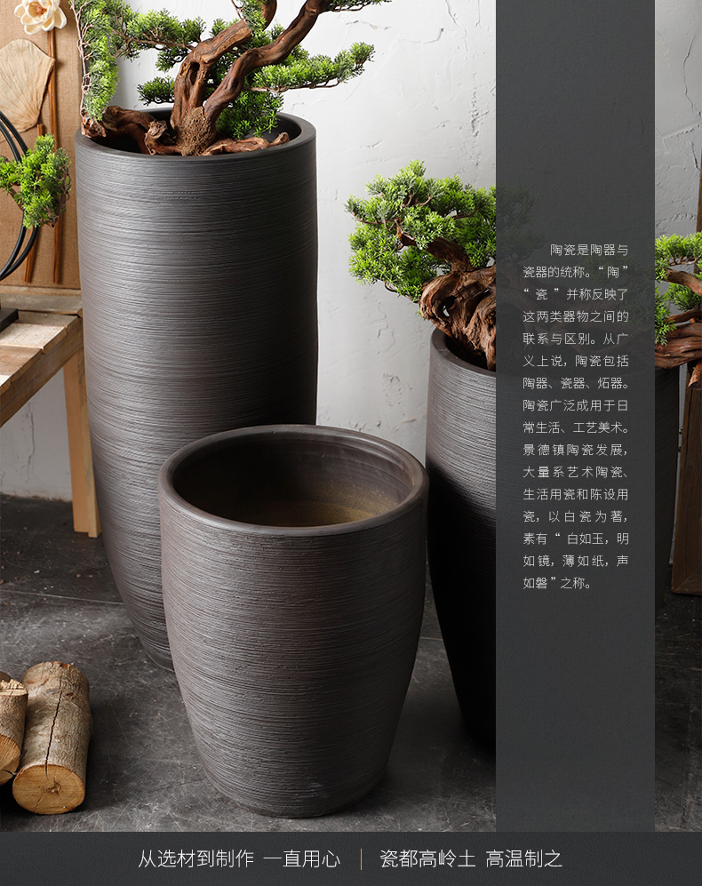 Jingdezhen I and contracted sitting room ground ceramic vase flowerpot pottery aquarium ceramic cylinder black thread flower arranging furnishing articles