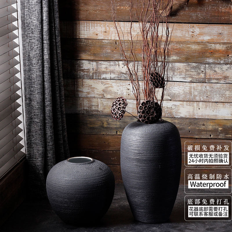 Jingdezhen ceramic vases, I and contracted landing pure black Scandinavian minimalist home decoration flower arranging produce flowers