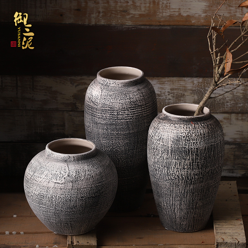 Contracted and I retro ceramic flower pot pottery decorative dried flower vase coarse pottery, fleshy furnishing articles sitting room put flower POTS