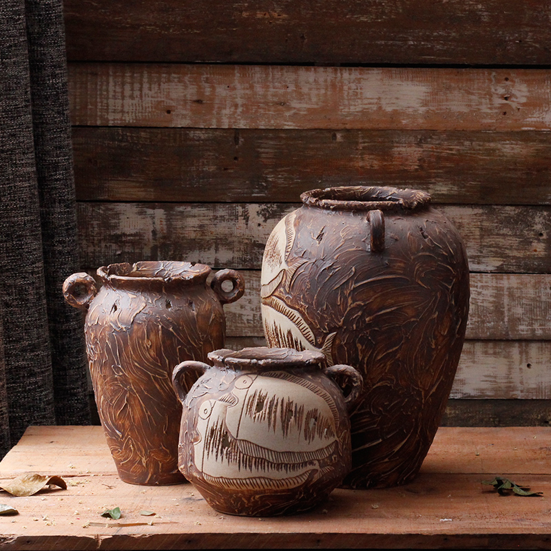 Pure manual its thick clay TaoHua flower POTS dry flower POTS