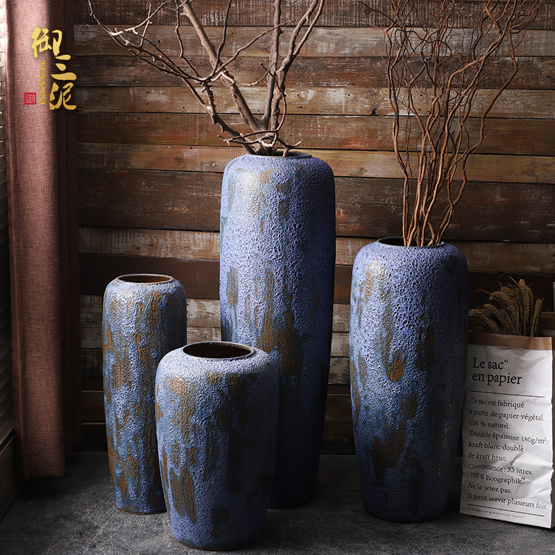 Big blue porcelain vase restoring ancient ways American ground dried flower arranging flowers home porch adornment of I sitting room furnishing articles