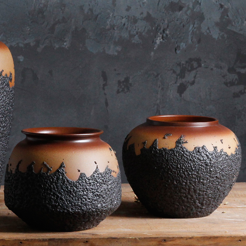 Coarse some ceramic porcelain vase manually teahouse jingdezhen ceramic dry flower pot clay retro floral flower arranging furnishing articles