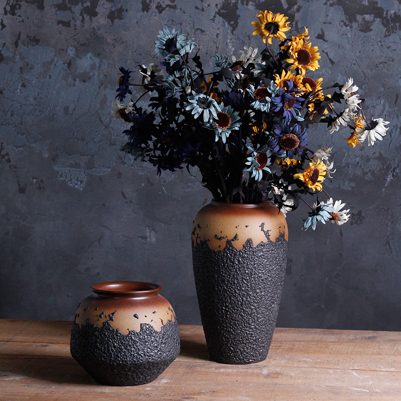 Coarse some ceramic porcelain vase manually teahouse jingdezhen ceramic dry flower pot clay retro floral flower arranging furnishing articles