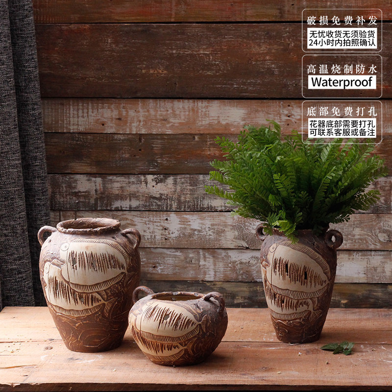 Pure manual its thick clay TaoHua flower POTS dry flower POTS