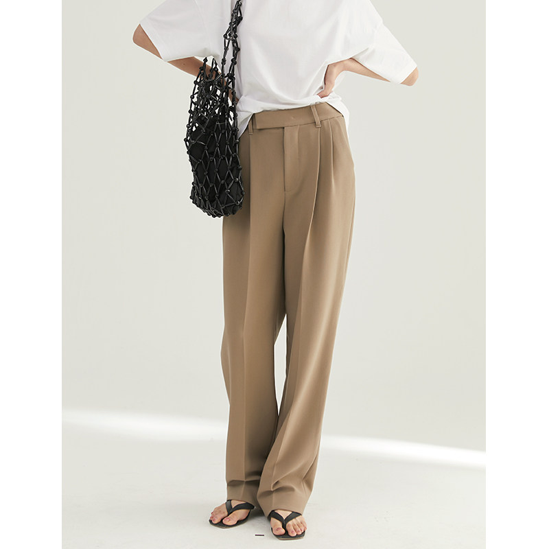RUISHI Richter anti-overdraft Western pants Double plexant with high waist straight drum pants sagas with slim female western pants female spring and autumn x L