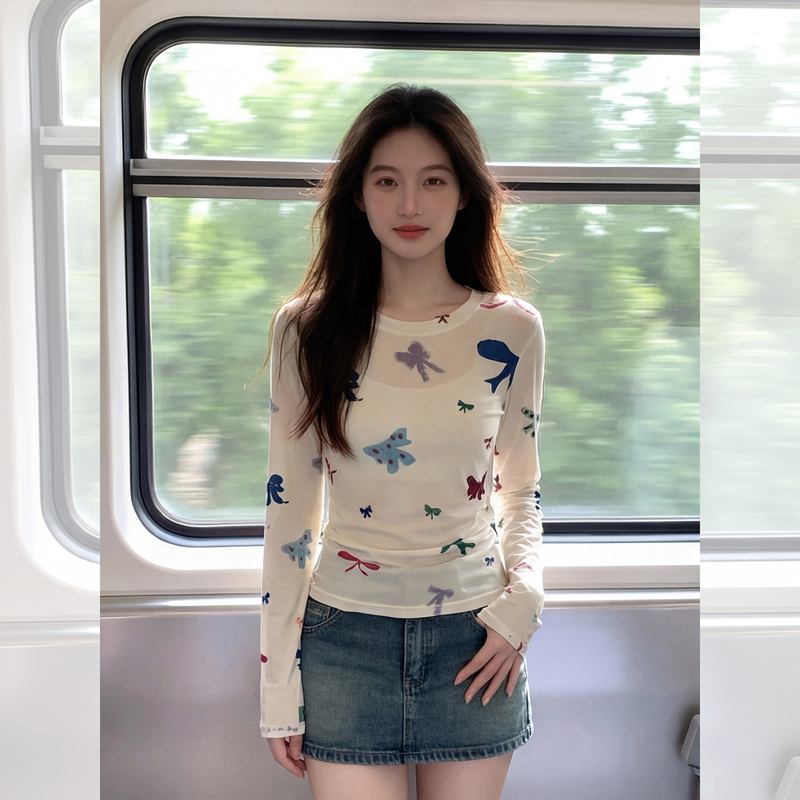 Long-Sleeved T-Shirt for Women, Short Style, 2026 Summer, Unique and Beautiful Design, Sun-Protective Sheer Top, Lazy Style Air-Conditioning Cover-Up