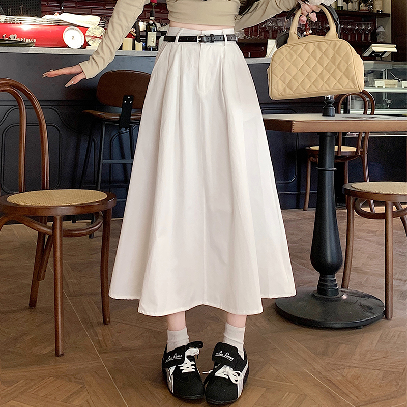 White Skirt for Women Spring and Summer New Style Retro High-Waisted Slimming Look Versatile Elastic Elegant A-Line Umbrella Skirt Mid-Length Skirt