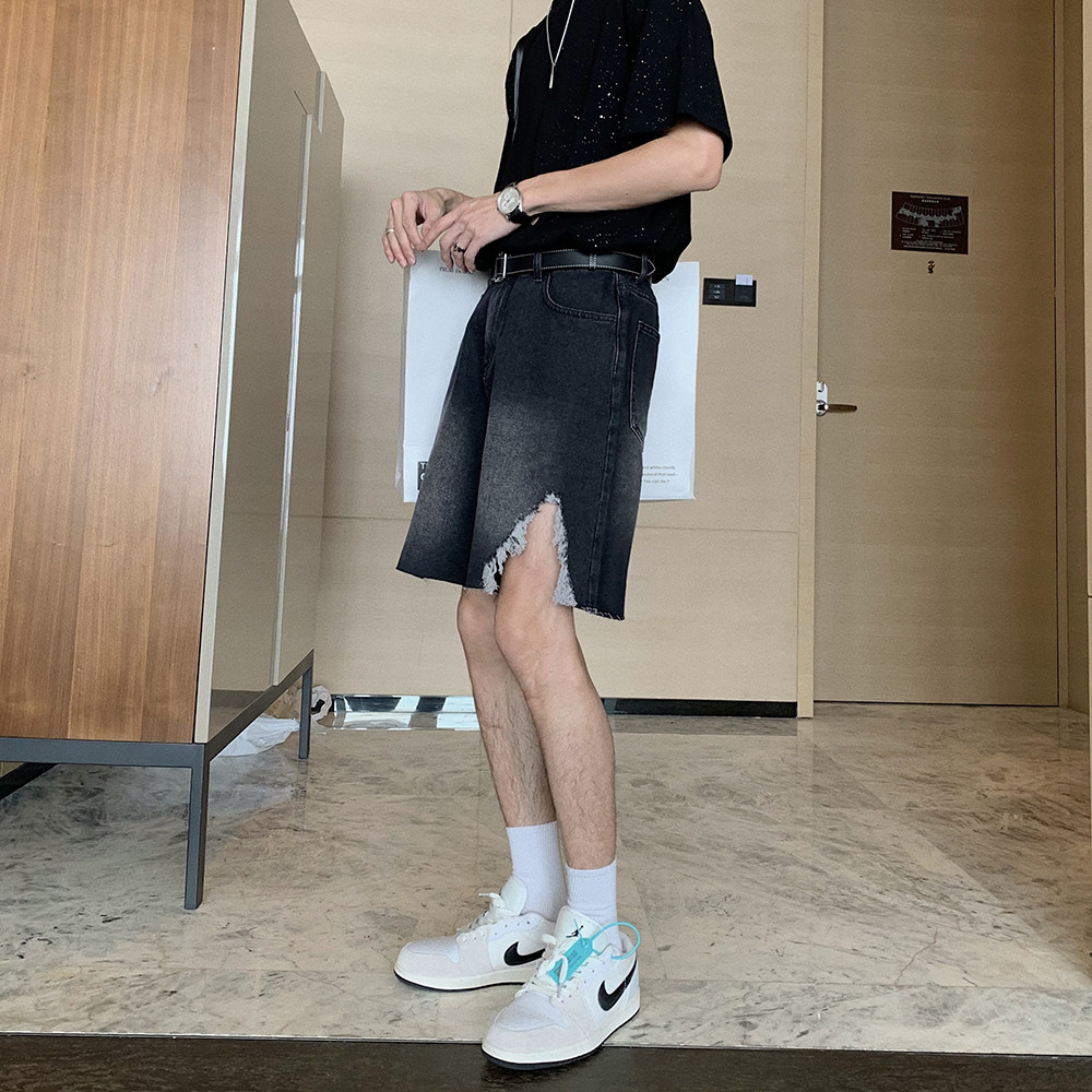 Hualun denim shorts men's summer thin five-point pants tide brand ins loose pants middle pants beggar five-point pants