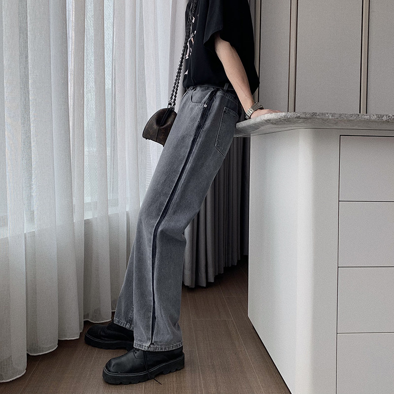 Hualun boys high street washed loose straight jeans men's summer 2021 new smoke gray pants tide