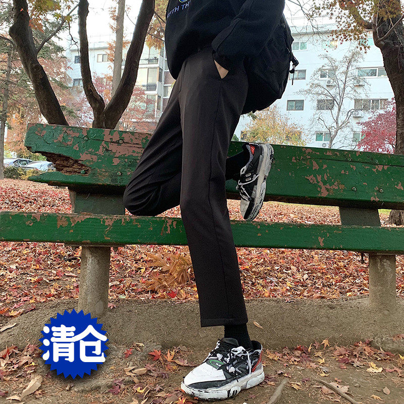 Hualun 2019 new autumn boys pants casual pants Korean version of the student black trend slim trousers 9 points