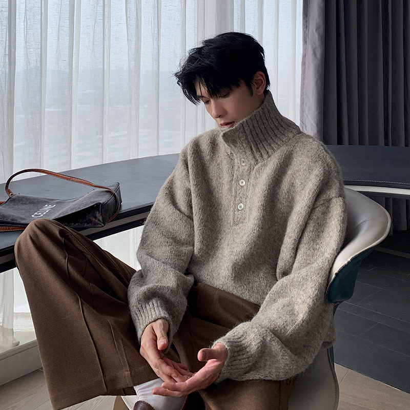Hualun Men's Turtleneck Sweater Winter Thick Knitwear Men's Casual Korean Style Loose Trendy Brand Base Shirt Top Hualun Men's Turtleneck Sweater Winter Thick Knitwear Men's Casual Korean Style Loose Trendy Brand Base Shirt Top
