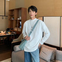 Hualun Spring and Autumn white half high collar shirt base shirt long sleeve T-shirt men with high neck cotton top