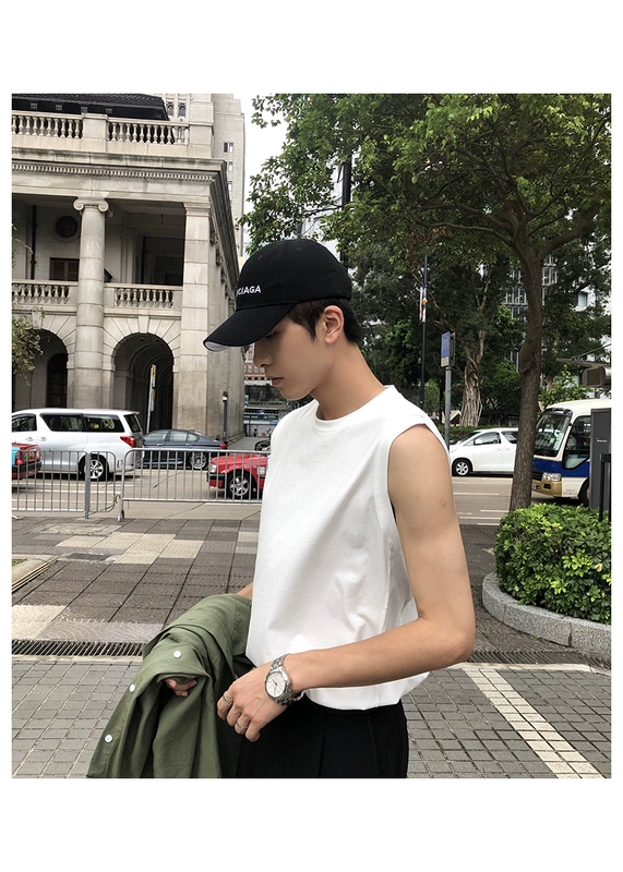 HUALUN vest thể thao nam thủy triều mùa hè thoáng khí vest trắng ulzzang không tay áo thun cotton