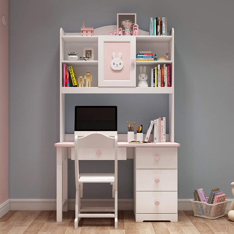 All solid wood children's desk bookshelf combination home simple student desk small apartment girl study table solid wood