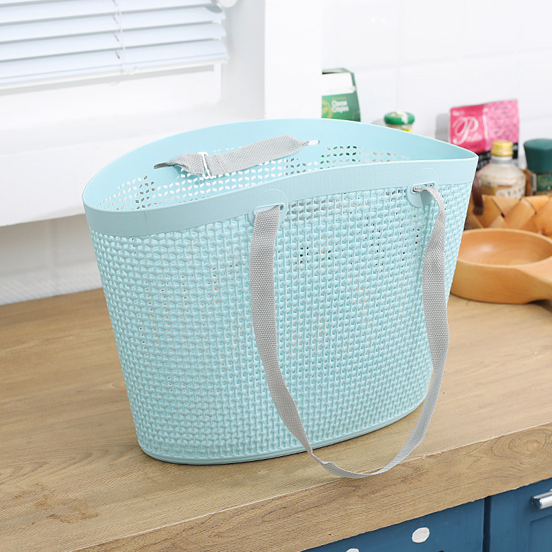 Hu Jie soft plastic portable basket bath storage basket home buy food carved multi-functional miscellaneous blue shopping blue hollow